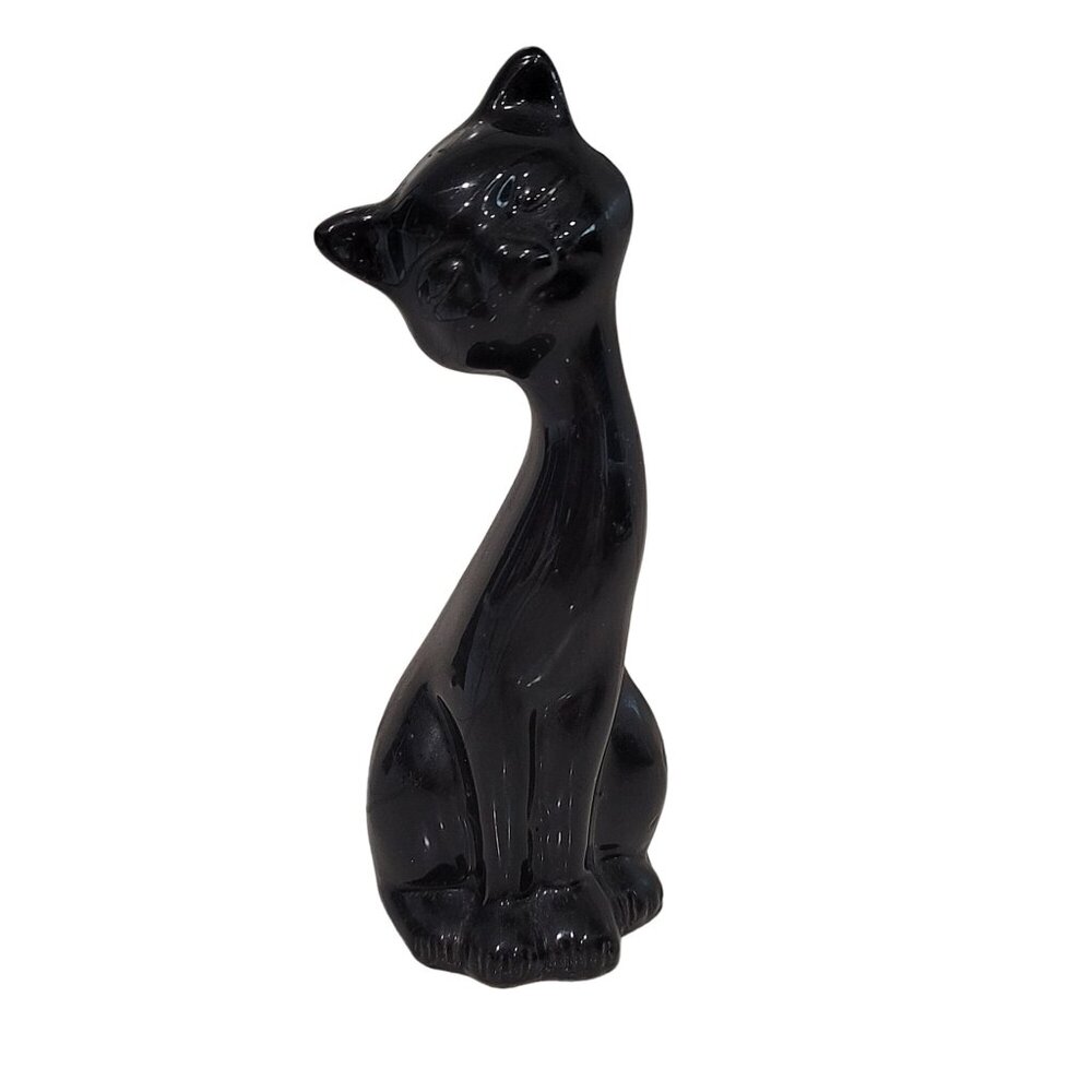 mcm vintage ceramic black cat figurine sculpture tabletop decor cat lover kitten